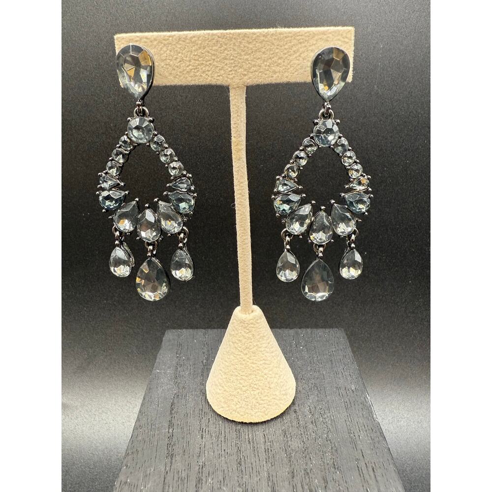 Gunmetal Grey Rhinestone Statement Earrings